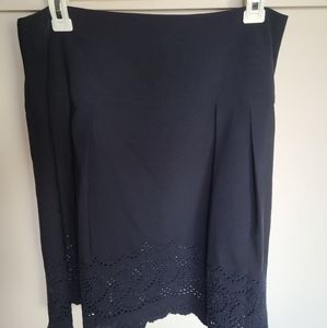 Ann Taylor Petites 14P navy skirt, lined &lace EUC